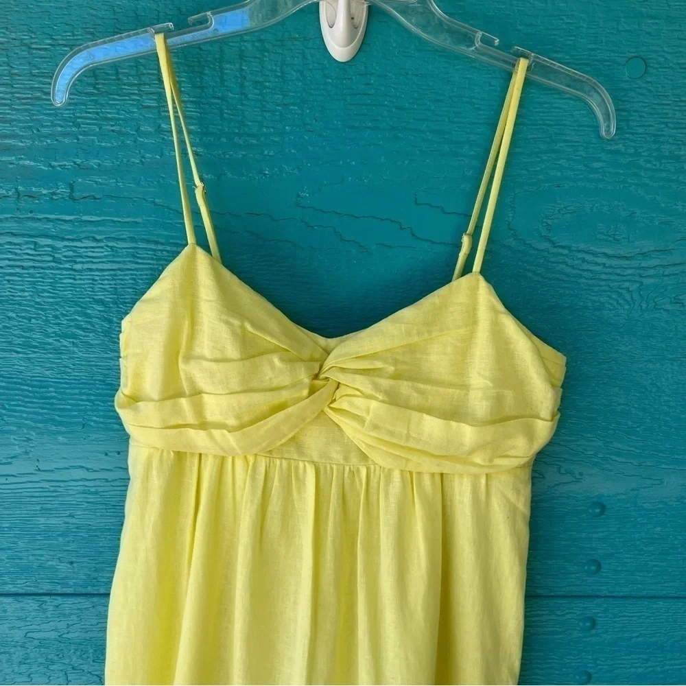 Banana Republic Linen Front Knot Midi Dress Pastel Butter Yellow Size 6 NWT